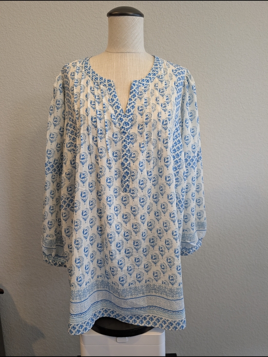 Rose & Olive Tops - Rose & Olive Sz 1X Blue Floral Print Tunic Top Boho Cottagecore Pattern